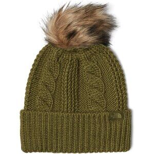 ✨ The North Face Fur Pom Beanie Women Green Oh Mega Stylish Cable Texturing Hats